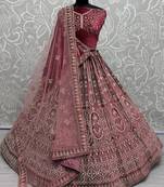 Red Dori Work Velvet Bridal Lehenga Choli With Double Dupatta