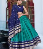 Teal Blue Zari Weaving Chanderi Silk Traditional Lehenga Choli