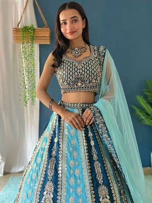 Premium Designer Teal & Powder Blue Lehenga Choli 5