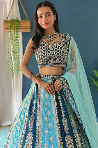 Premium Designer Teal & Powder Blue Lehenga Choli
