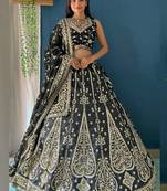 Black Zari Embroidery Silk Bridesmaid Lehenga Choli