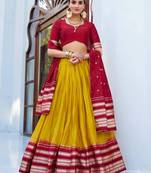 Yellow Zari Weaving Chanderi Silk Haldi Wear Lehenga Choli