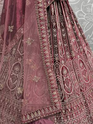 red dori work velvet bridal lehenga set choli with dupatta with double dupatta 5