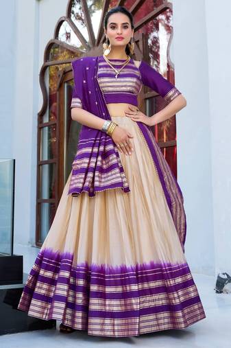 Off-White Zari Weaving Chanderi Silk Lehenga With Blouse