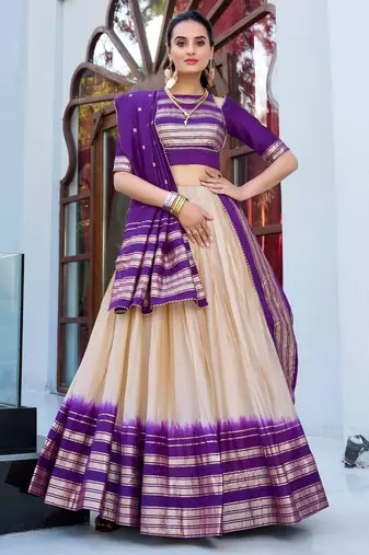 Off-White Zari Weaving Chanderi Silk Lehenga With Blouse