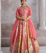 Pink Thread Work Banarasi Silk Wedding Wear Lehenga Choli