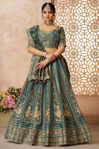 Green Sequins Tissue Silk Wedding Wear Lehenga Choli