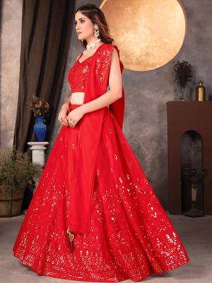 Vibrant Crimson Red Sequin Embellished Lehenga Set 4