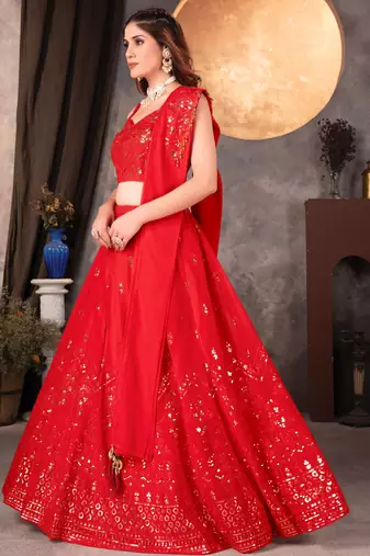 Vibrant Crimson Red Sequin Embellished Lehenga Set