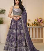 Purple Thread Embroidered Satin Sangeet Wear Lehenga Choli