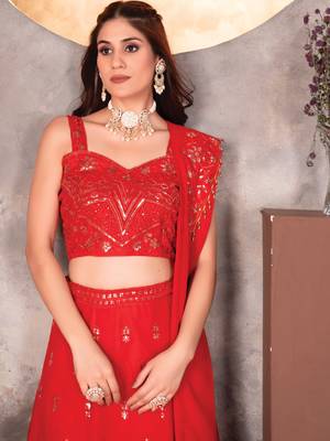 Vibrant Crimson Red Sequin Embellished Lehenga Set 5