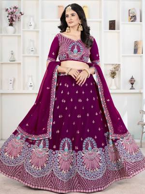 Majestic Wine Purple Peacock Embroidered Lehenga Choli 1