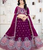 Purple Thread Work Georgette Lehenga Choli With Dupatta 