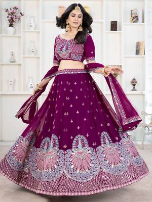 Majestic Wine Purple Peacock Embroidered Lehenga Choli 3