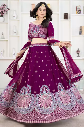 Majestic Wine Purple Peacock Embroidered Lehenga Choli