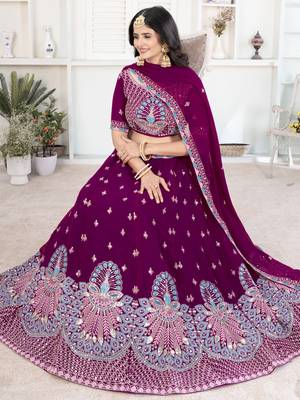 Majestic Wine Purple Peacock Embroidered Lehenga Choli 4