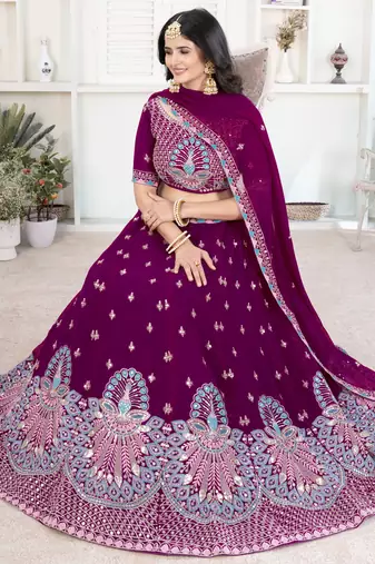 Majestic Wine Purple Peacock Embroidered Lehenga Choli