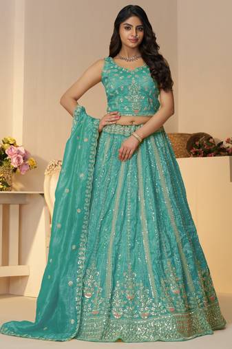 Sky-Blue Zari Work Silk Designer Lehenga Choli With Dupatta
