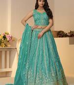 Sky-Blue Zari Work Silk Designer Lehenga Choli With Dupatta