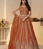 Orange Sequins Silk Traditional Lehenga Choli With Dupatta