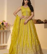 Yellow Sequins Silk Haldi Wear Lehenga Choli With Dupatta