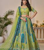 Green Thread Work Banarasi Silk Mehendi Wear Lehenga Choli