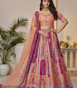 Orange Thread Embroidered Banarasi Silk Wedding Lehenga Choli