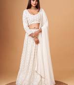 White Thread Work Georgette Bridesmaid Lehenga Choli