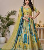 Yellow Thread Embroidered Banarasi Silk Lehenga Choli With Dupatta