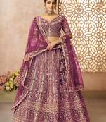 Wine Thread Work Net Reception Wear Lehenga Choli