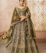 Mehendi Green Thread Work Net Wedding Lehenga Choli