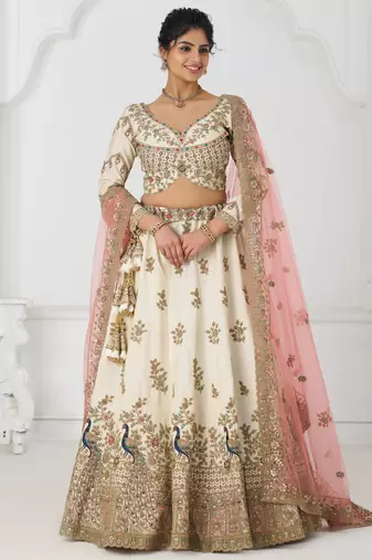 Off-White Zari Embroidered Silk Bridesmaid Lehenga Choli