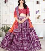 purple sequins silk traditional lehenga with red choli