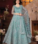 sky blue zarkan work net cocktail lehenga set choli with dupatta with dupatta