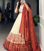 Off-White Foil Work Tussar Silk Traditional Lehenga Choli