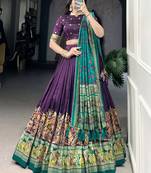 Purple Foil Work Tussar Silk Lehenga Choli With Dupatta
