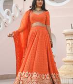 Orange Sequins Georgette Sangeet Wear Lehenga Choli