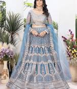 Blue Sequins Net Engagement Wear Lehenga Choli With Dupatta
