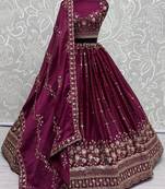 burgundy zari work satin bridal lehenga set choli with dupatta with dupatta