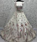 White Multi-Thread Work Net Bridesmaid Lehenga Choli With Dupatta
