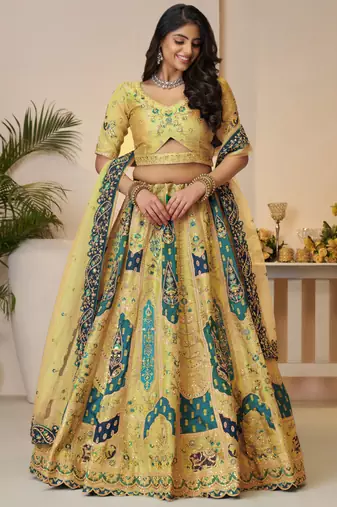 Yellow Thread Work Banarasi Silk Haldi Wear Lehenga Choli 