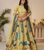 Yellow Thread Work Banarasi Silk Haldi Wear Lehenga Choli 