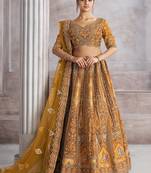 Mustard Yellow Thread Work Banarasi Silk Lehenga Choli With Dupatta