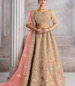 Beige Sequins Work Banarasi Silk Traditional Lehenga Choli