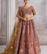 Brown Aari Work Banarasi Silk Wedding Wear Lehenga Choli