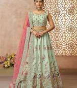 Pista Green Sequins Silk Mehendi Wear Lehenga Choli With Dupatta