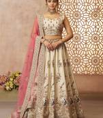 off white floral embroidered silk lehenga set choli with dupatta