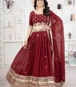 Red Sequins Georgette Bridal Lehenga Choli With Dupatta