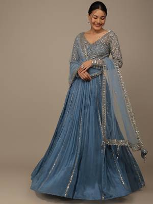 blue sequins georgette lehenga set choli with dupatta with dupatta 1