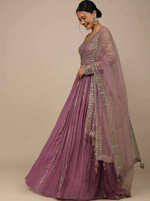 pink sequins georgette lehenga set choli with dupatta 2